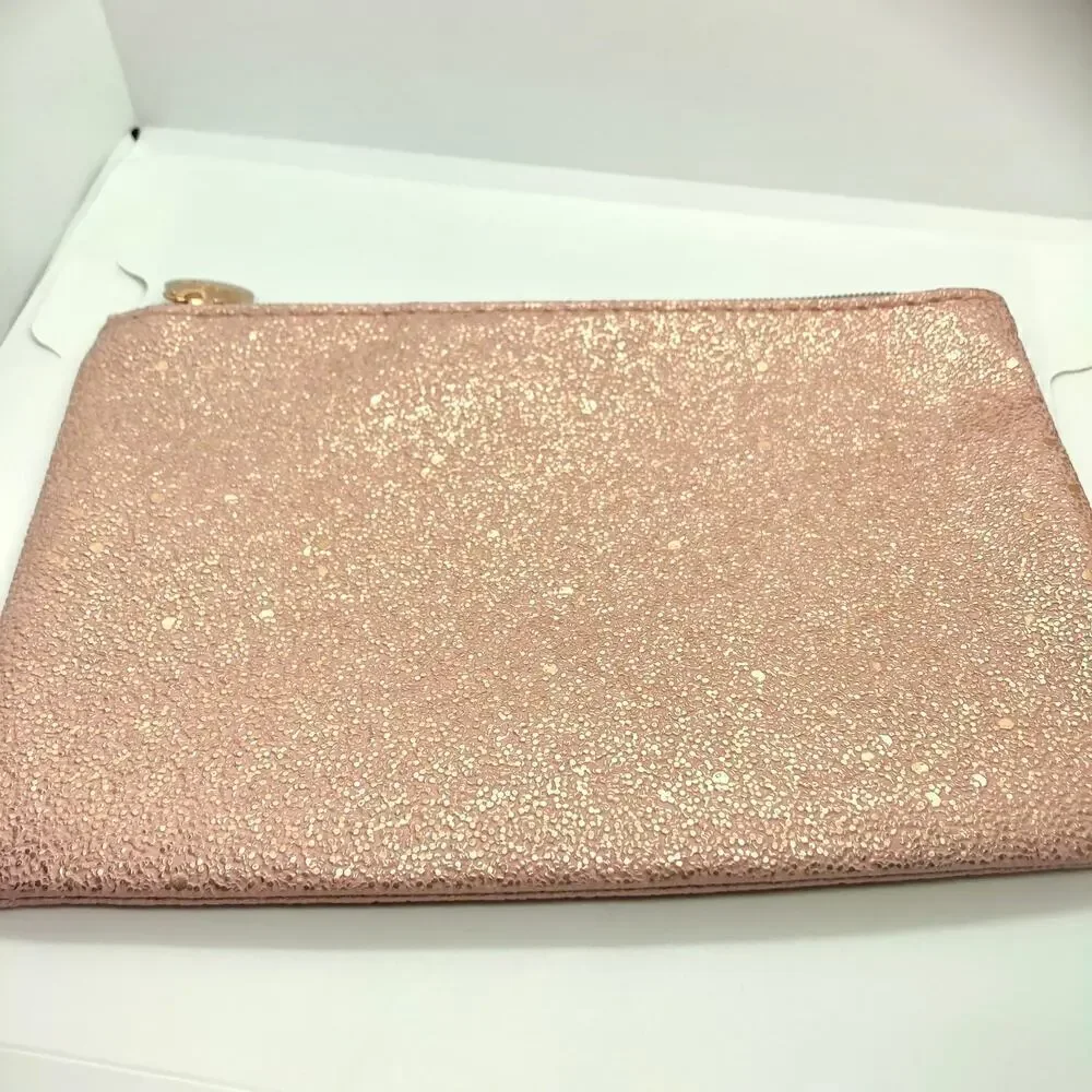 Textured Pink and Gold Cosmetics Makeup Bag
